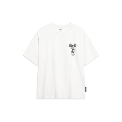Li-Ning Свободная футболка с круглым вырезом и короткими рукавами X Disney Skateboard Series с милым принтом Освальда, топы унисекс, кремово-белый AHST311-5