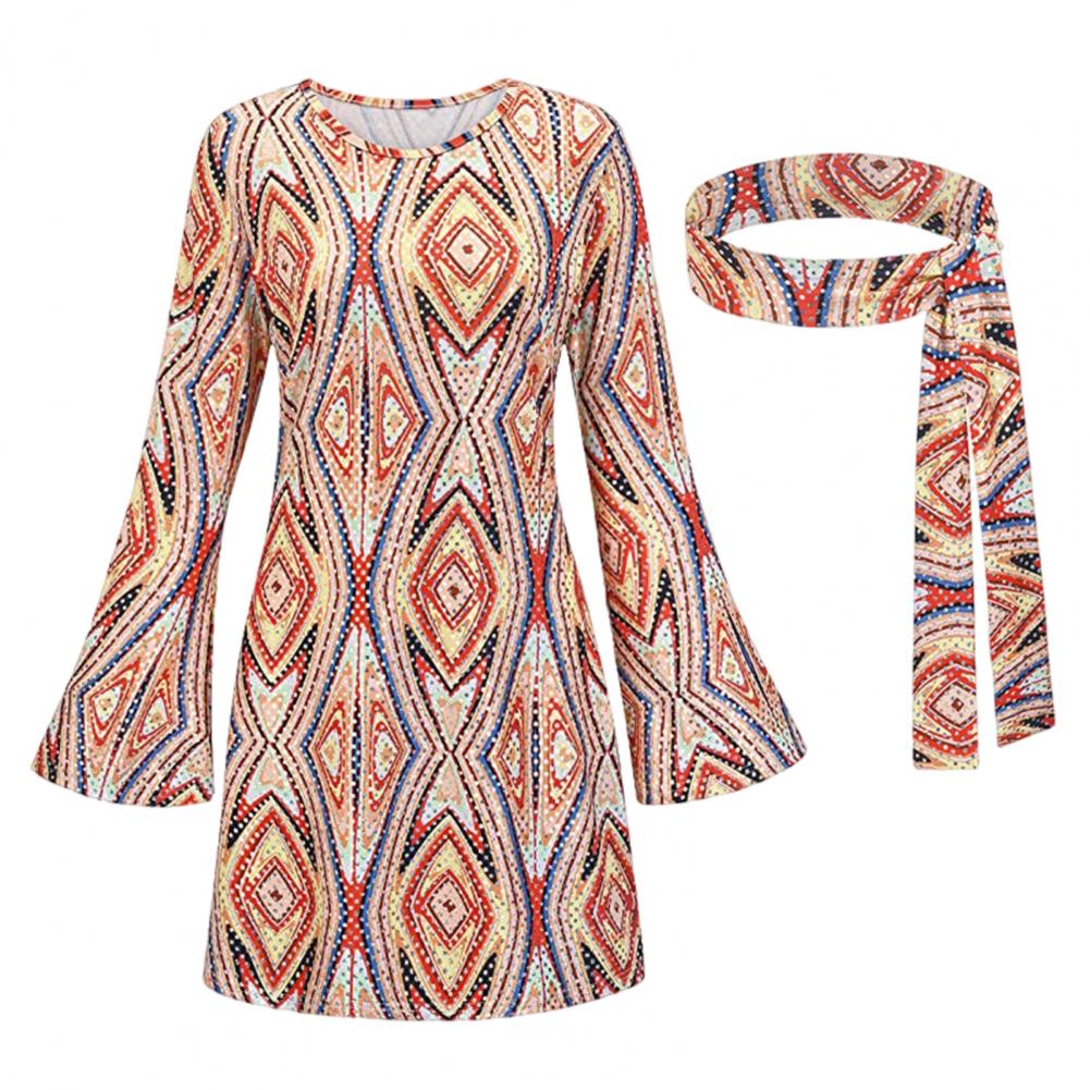 Женский комплект с платьем и повязкой на голову, ретро-платье с пайетками и рукавами-колокольчиками для женщин, костюм для Хэллоуина, диско-танцевальная вечеринка с повязкой на голову