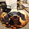 1pc Dachshund, Yellow Flowers Carpet for Office Non-Slip, Round Carpet, Soft & Comfortable, Carpet for Office, Round Floor Mat yy251225143