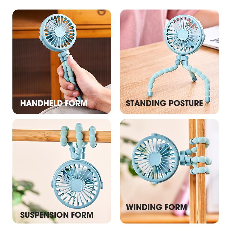Outdoor Baby Stroller Handheld Fan Multifunctional Childrens Stroller Mini Fan Summer Mute Small Octopus Mini Folding Fan