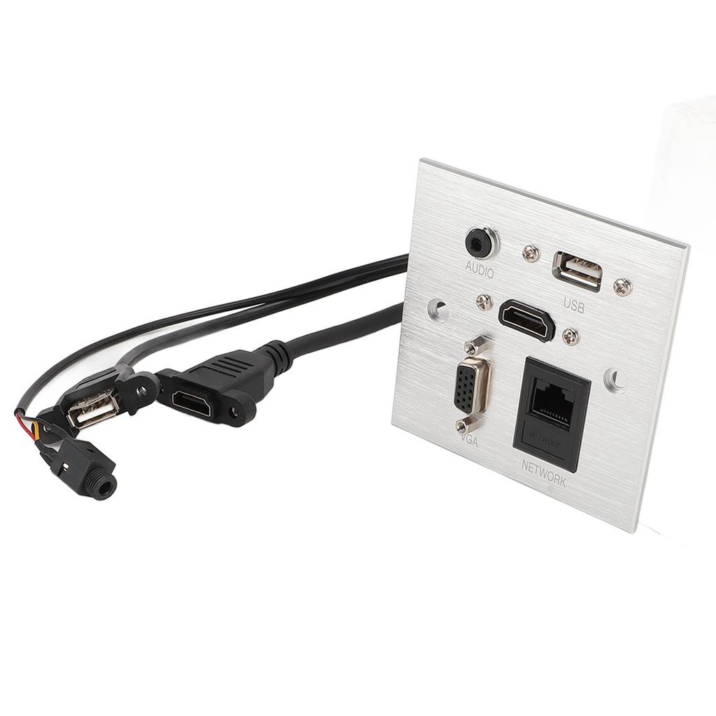 Multimedia Socket Aluminum Alloy USB HD VGA 3.5MM Sound RJ45 Network Wall Socket for Home Hotel