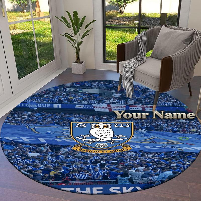 Sheffield Wednesday Football Club Custom Name Round Area Rug,Carpet Rug for Living Room Bedroom Sofa Playroom Decor,Non-slip Floor Mat