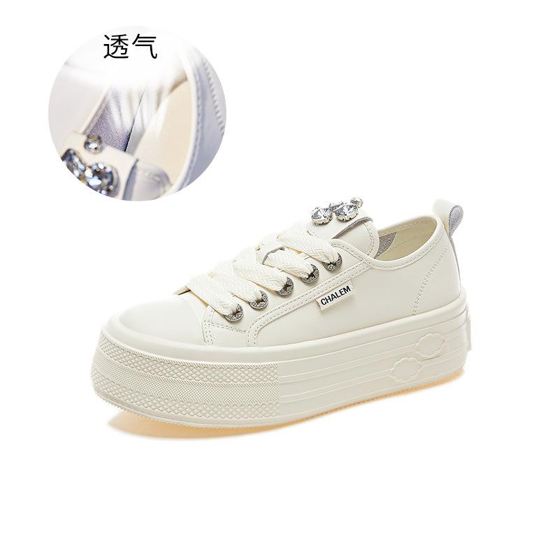 Foam Sole Leather Little White Shoes 2025 Spring New Women's Thick Sole Heightening Board Shoes Casual Women's Shoes Versatile Shoes