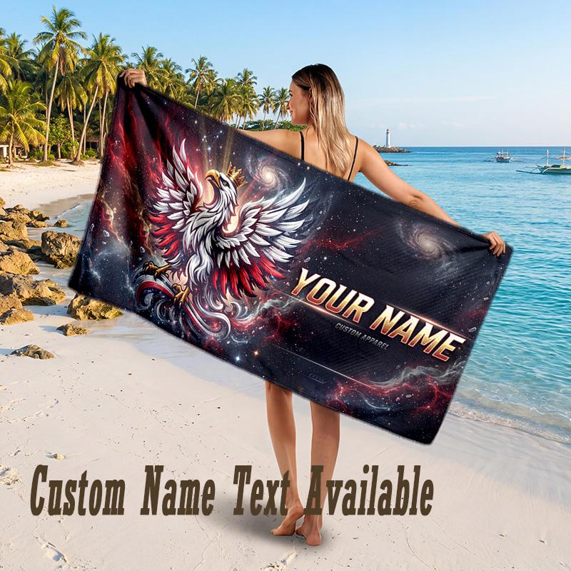 Poland Football Design Beach Towel Custom Text Large Towel for Beach Vacation