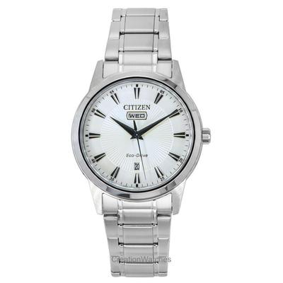 Мужские часы Eco-Drive из нержавеющей стали с белым циферблатом AW0100-86B