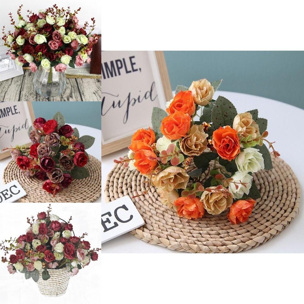 Vibrant 21 Heads Artificial Silk Flowers Rose Bunch Bouquet For Timeless Wedding Arrangements