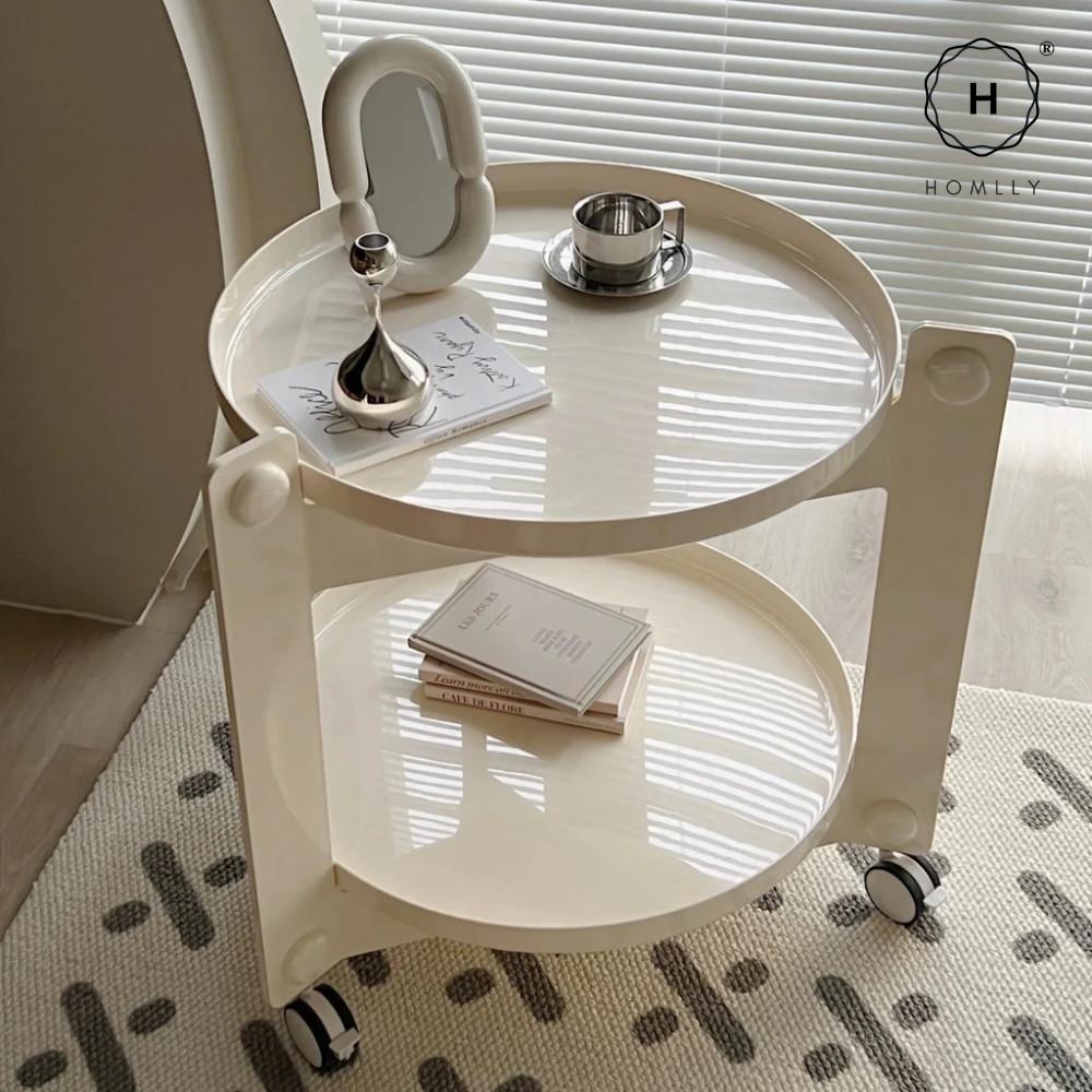Homlly Lunii 2 Tiers Coffee Round Side Table With Rolling Wheels