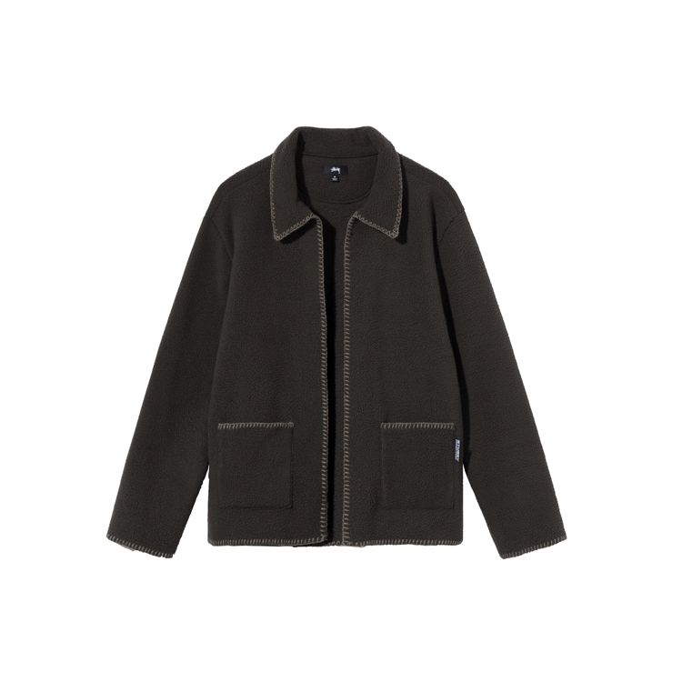 Stussy FW21 Лесная Стежковая Флисовая Куртка Однотонная С Воротником Плюшевая Куртка Повседневная С Крючками Американский Винтаж Куртка Унисекс Куртки Черный 218128