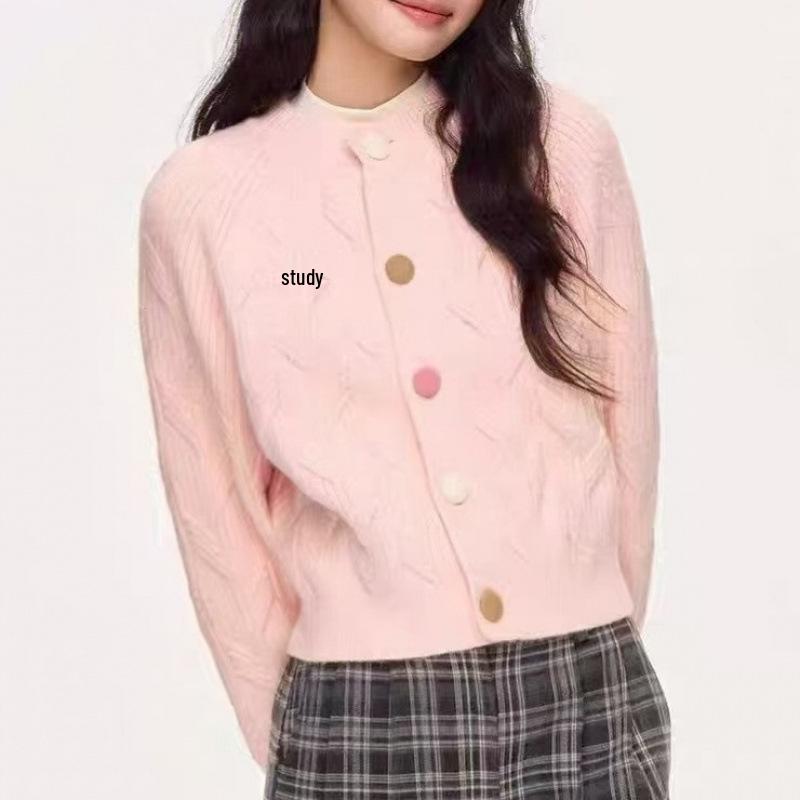 Spring-Autumn Women's Chic Knit Cardigan: Korean Style, Embroidered, Colorful Buttons