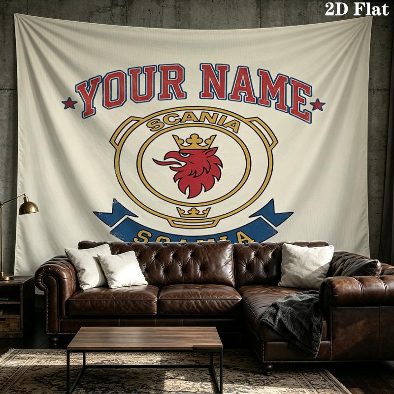 Custom Name Scania Printed Tapestry – Wall Hanging for Bedrooms, Dorms, and Home Decor