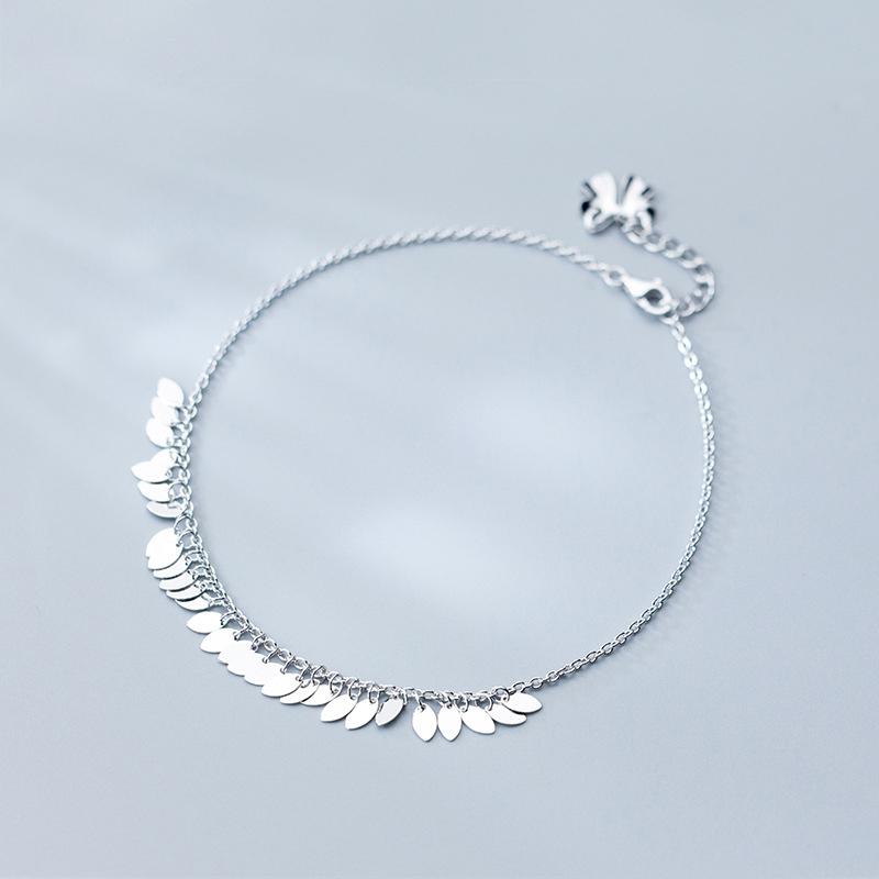 100% 925 стерлингового серебра ювелирные изделия овальные листья кисточка S925 ножной браслет на день рождения для женщин серебряные 925 ювелирные изделия Da236