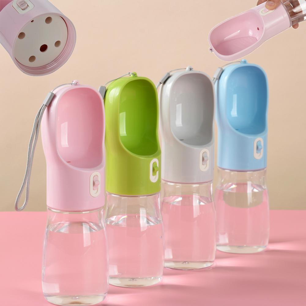 400ML Portable Dog Water Bottle PET Material Traveling Drinking Bowl Outside Feeding Puppy Water Container with Strip