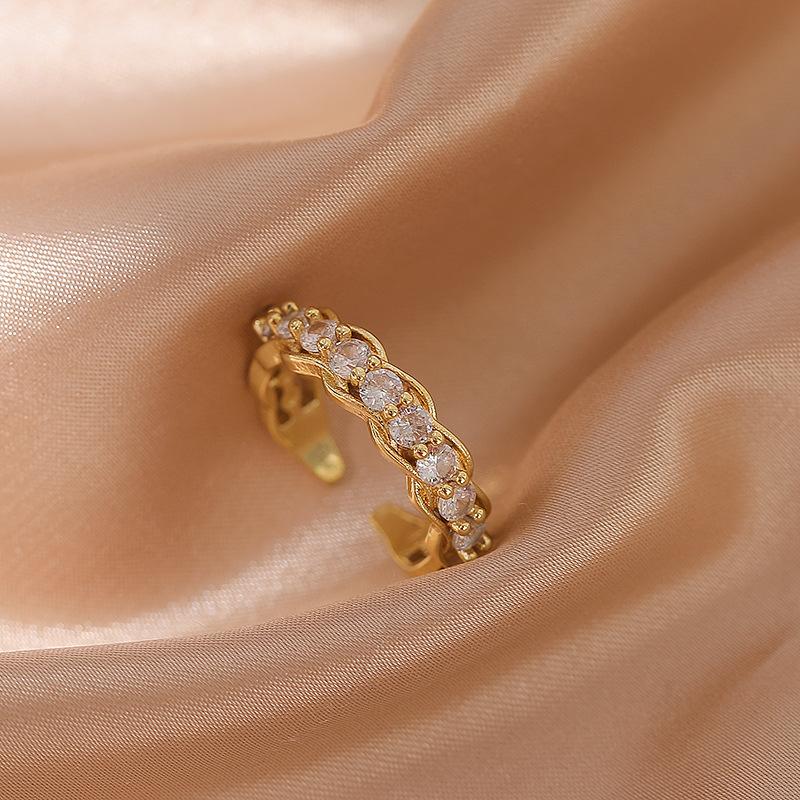 Real Gold Plated Zircon Flower Rings Luxury Personality Fashion Net Red Open Ring for Women Party Jewelry