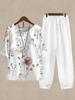 1116 New Women's Clothing Casual Crew Neck Five-Sleeve Top Digital Printing Women's Two-piece Set