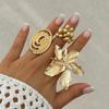 Personalized Five Petal Flower Three-dimensional Flower Opening Ring Exaggerated Ins Metal Wind Wrapped Ring