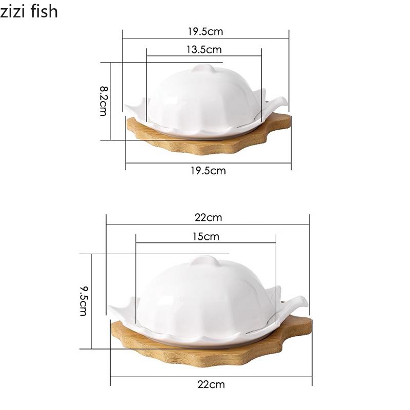 Керамическая тарелка для масла с крышкой, креативная коробка для масла в форме листа, сырная тарелка, тарелки для димсамов, бытовая однотонная посуда