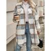 Women's Long Plush Checkered Coat In White Grey Brown, Soft Fluffy Oversized Outerwear