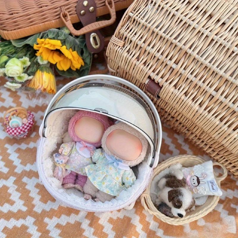 Милая Портативная Кукла-Игрушка Кровать Детская Коляска Коробка для Хранения Круглая с Откидной Крышкой и Милым Ковриком для Куклы Labubu Колыбелька для Сна Тележка Кровать для Кукол