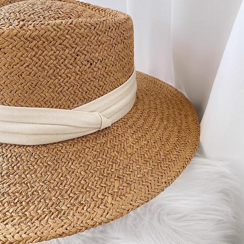 Triple Fold French Straw Hat Women's Summer Beach Vacation Flat Top Hat Korean Edition Woven Hat Beach Sunscreen