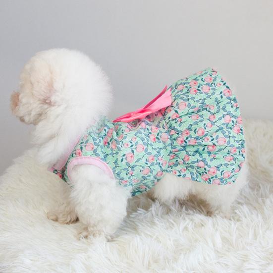 Summer Floral Print Small Dress Lovely Medium Dogs Sleeveless Foreleg Bowknot Decor Holiday Pet Outfit
