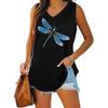 Women Summer Dragonfly Printed V-neck Swallowtail Sleeveless Vest