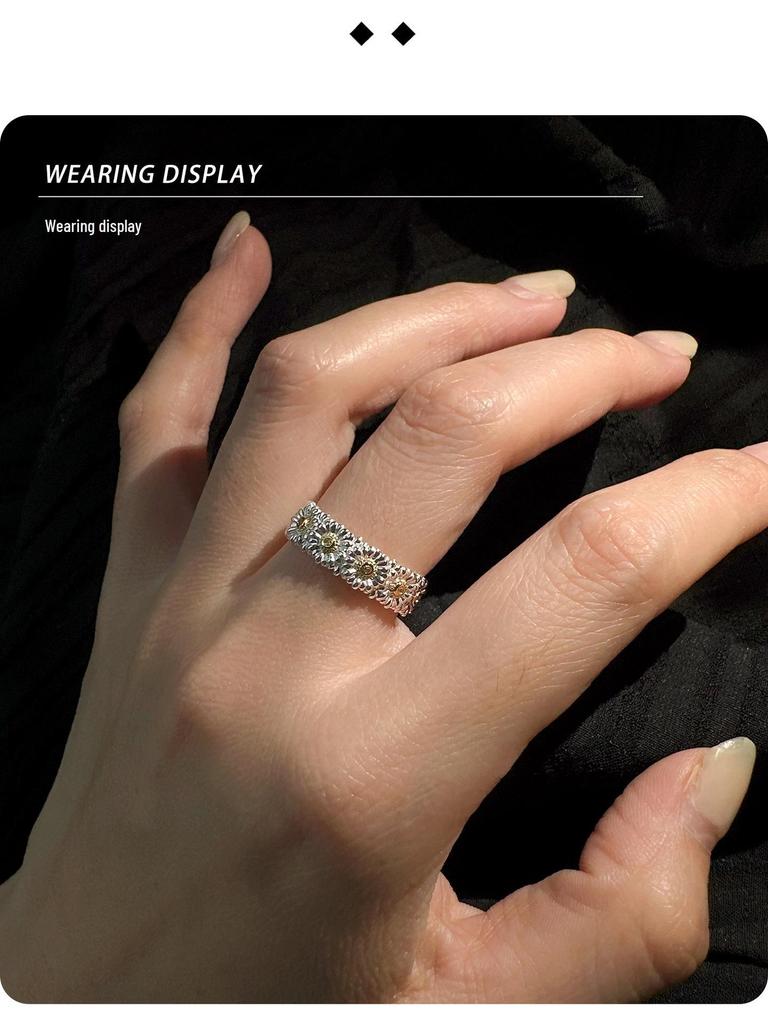 Серебряное кольцо S925 в корейском стиле, ретро, с ромашкой, регулируемое