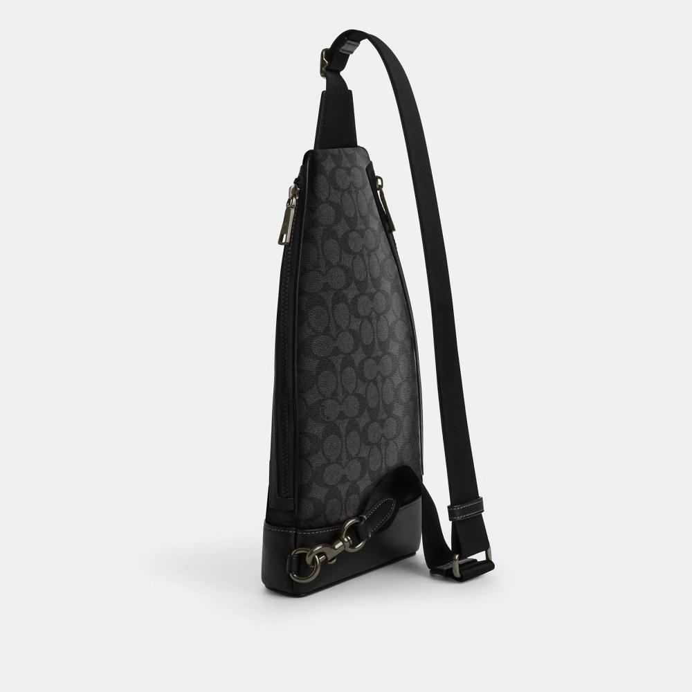 Coach Сумка-слинг Dominic из фирменного брезента Tan Black