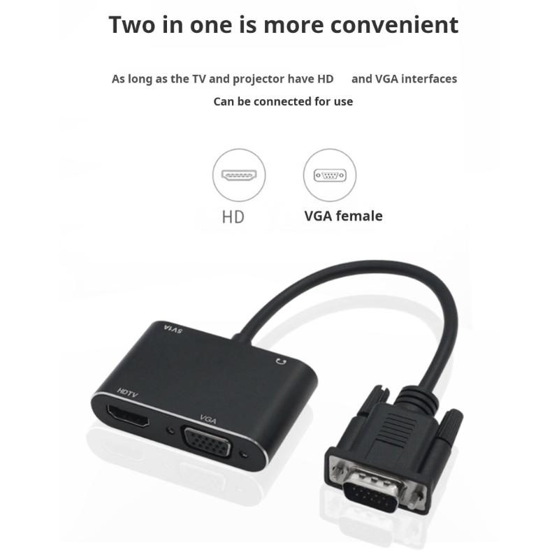 Конвертер VGA в HDTV с поддержкой аудио 3,5 мм, разрешение 1080P, разветвитель VGA для ПК, ноутбука, телевизора, проекторов