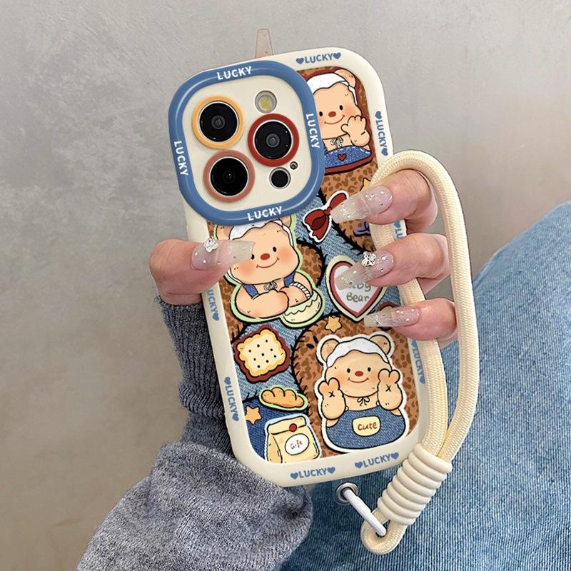 Denim Leopard Print Butter Bear Suitable for Apple 16promax Mobile Phone Case Iphone15 Cute 14 Cartoon