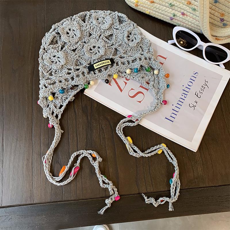 Винтажные шапки-бини в стиле бохо с цветочной бахромой для женщин, летние, универсальные, полые, дышащие, модные, пуловеры