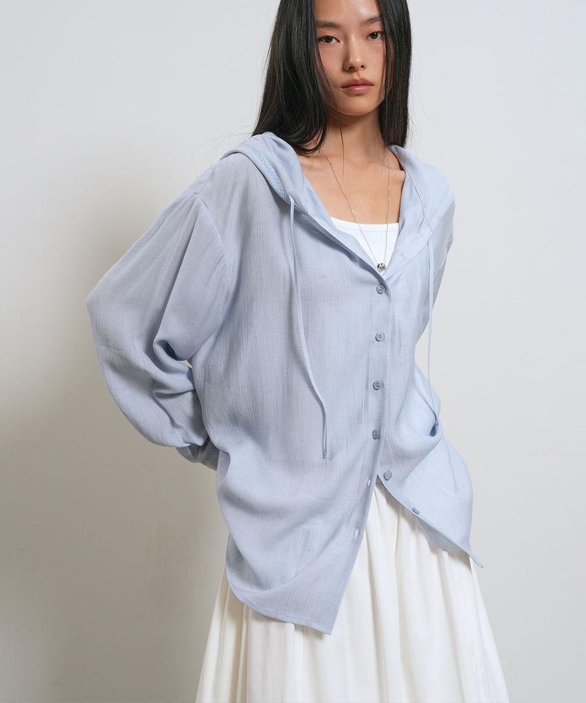 GENERALIDEA Summer Loose Fit Wrinkle Hooded Shirt [Sky Blue] / Gf1Lsh512