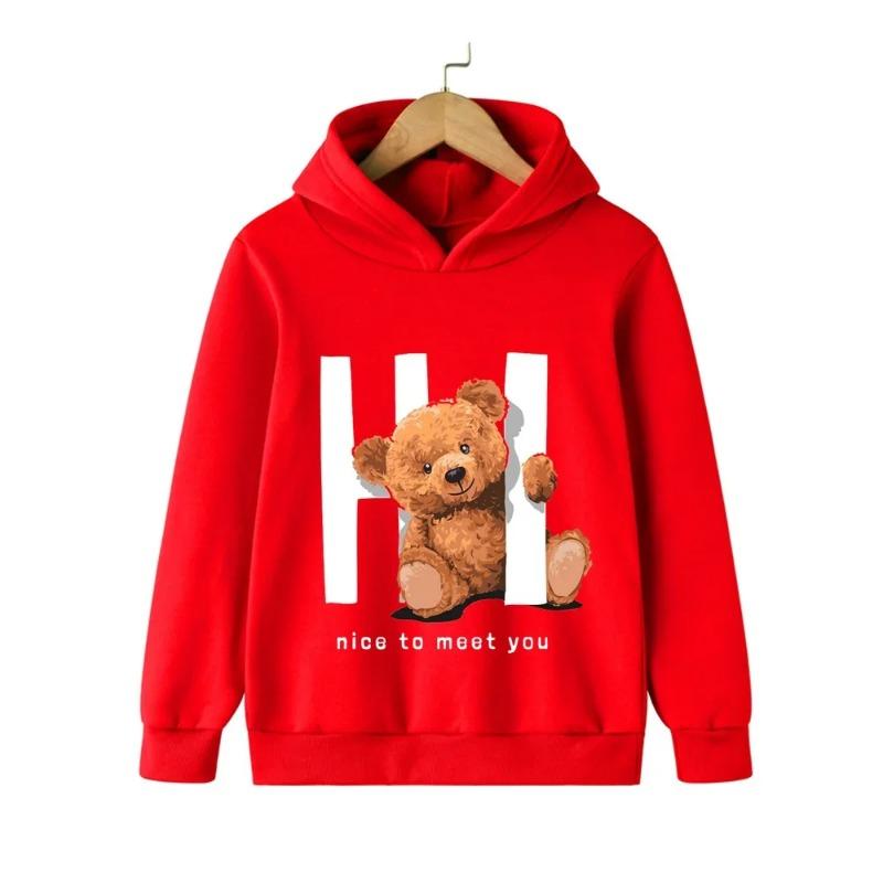 Spring Autumn Children Hoodies Kawaii Hi Bear Print Girls Boys Kids Clothes Casual Kids Sweatshirt Pullovers Tops