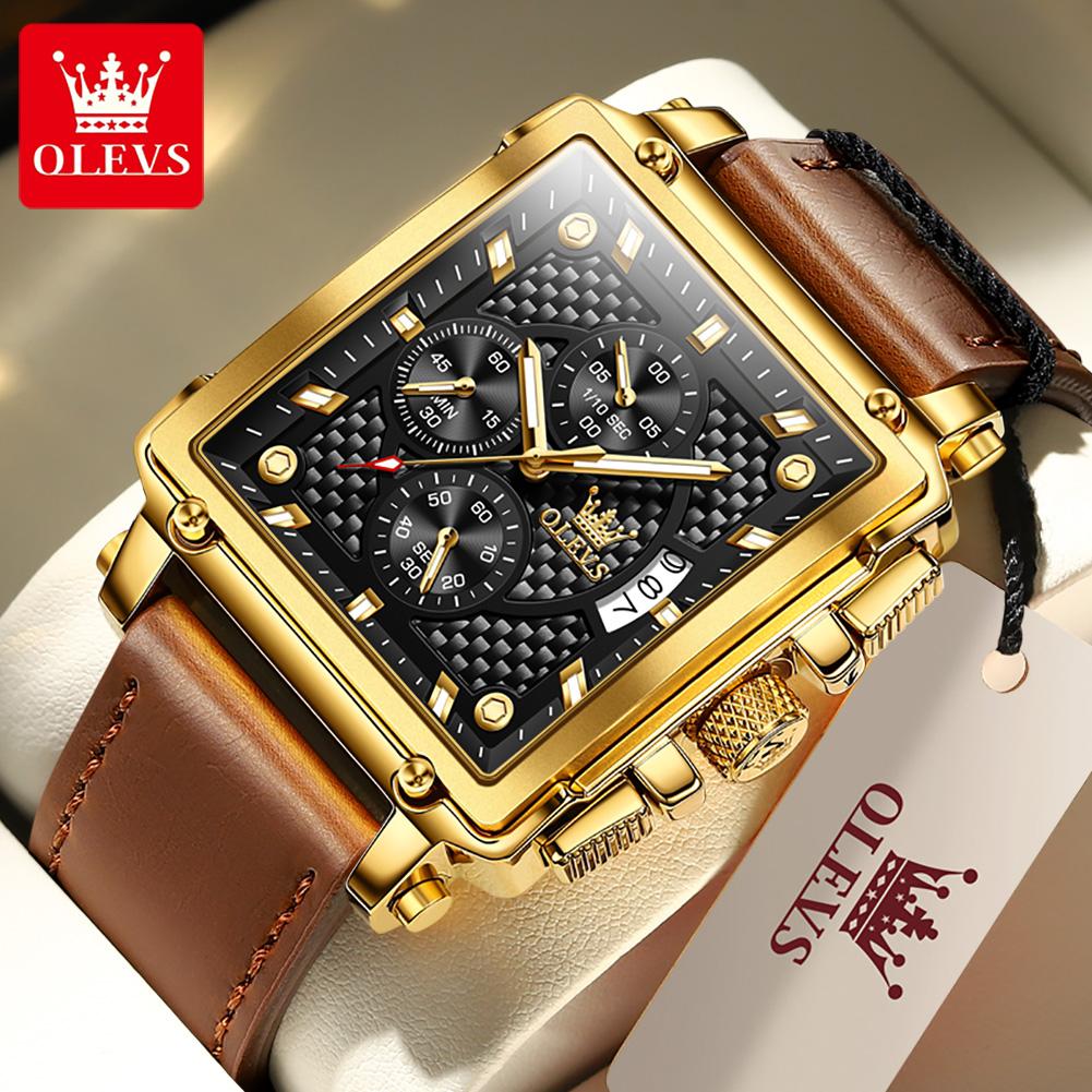 OLEVS 9925 With Gift Box Top Watch Square Multifunction Sports Quartz Watch Luminous Men's Watch