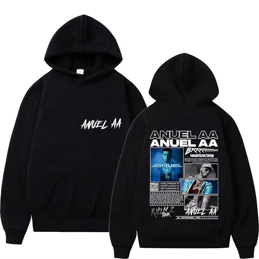 Anuel AA RHLM 2 Hoodie Vintage Washed Cotton Fleece Sweatshirt Unisex Oversized Pullover Latin Trap Streetwear Top Merch Gift