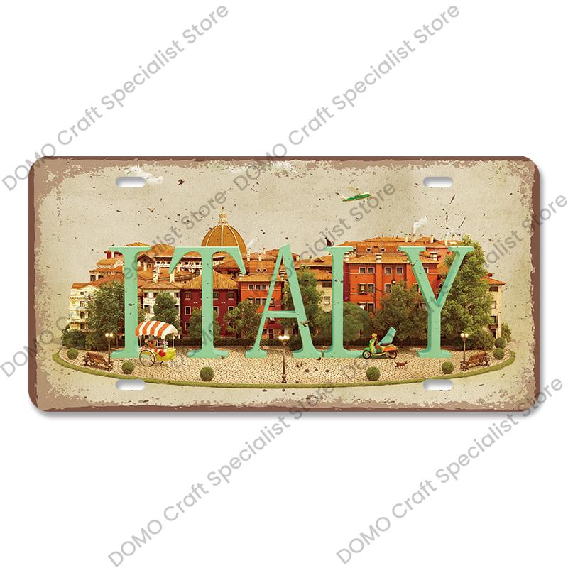 National Landmark Poster Car License Plate Retro France New York Australia Metal Tin Signs Wall Decor Garage Car Club