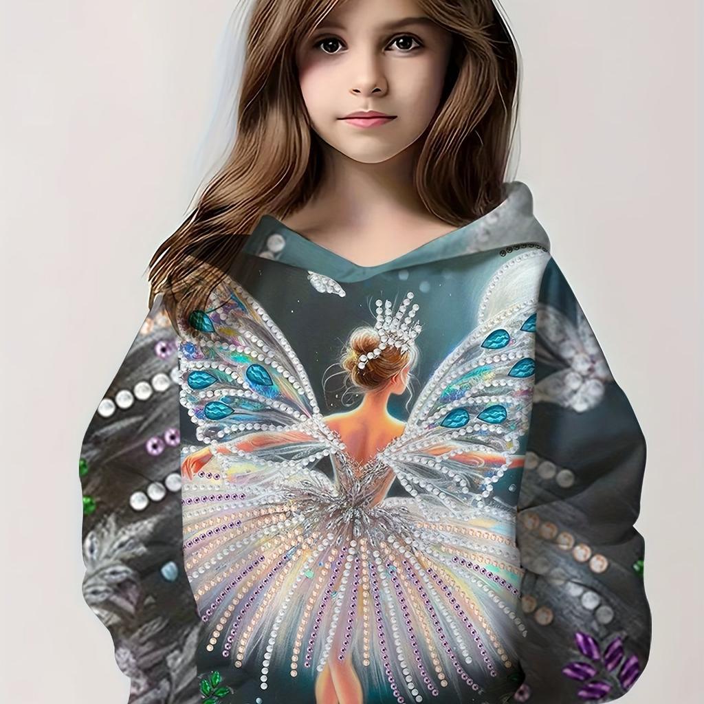 Детская одежда Толстовки с капюшоном для девочек с длинным рукавом и 3D-принтом для детей Весенне-осенняя одежда Повседневная Милая уличная детская одежда для девочек Топы