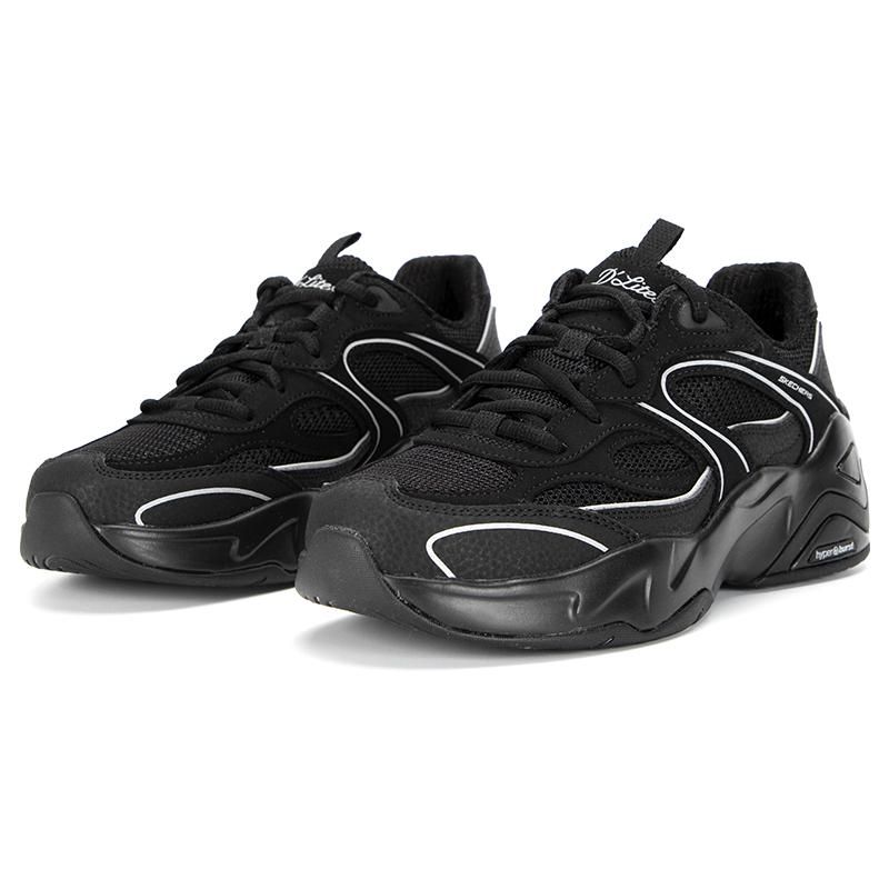 Skechers DLites Hyper Burst Ткань Кожа Спортивные Пузырь Панда Обувь Низкие Повседневная Обувь Кроссовки Женские Черный 149983-BKSL