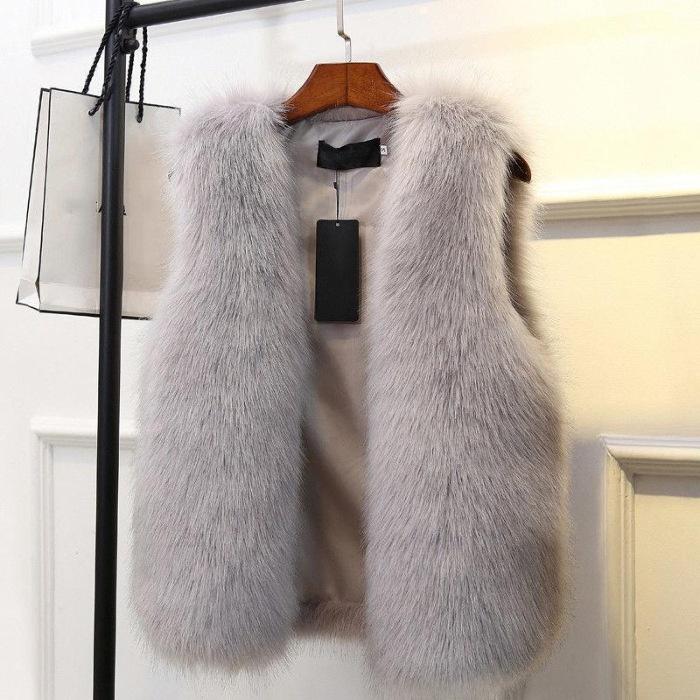 Women Fur Vest Female Waistcoat Faux Fox Fur Face Winter Jackets Large Size Thickened Warm Sleeveless Outerwear Top