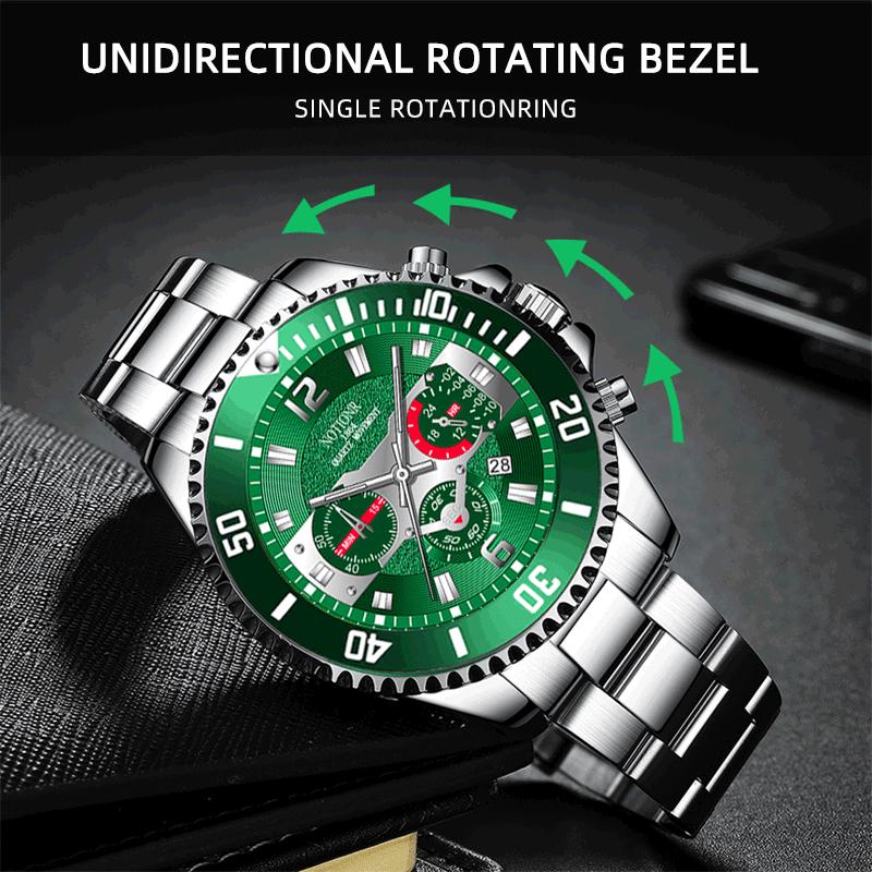 Stainless Steel Watch Men's Quartz Watch Green Water Ghost Watch Men's Calendar Watch Men's Steel Strap Watch Student Watch