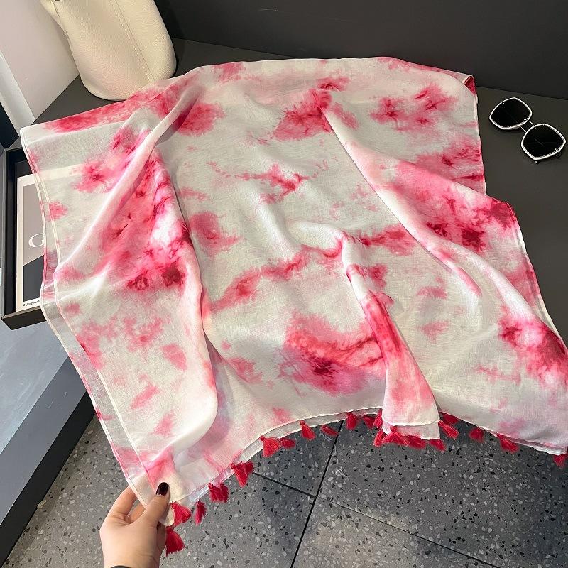 Plain Ombre Ink Painting Abstract Tassel Viscose Shawl Scarf Lady Tie-Dyed Wrap Pashmina Stole Bufandas Muslim Hijab 180*90Cm