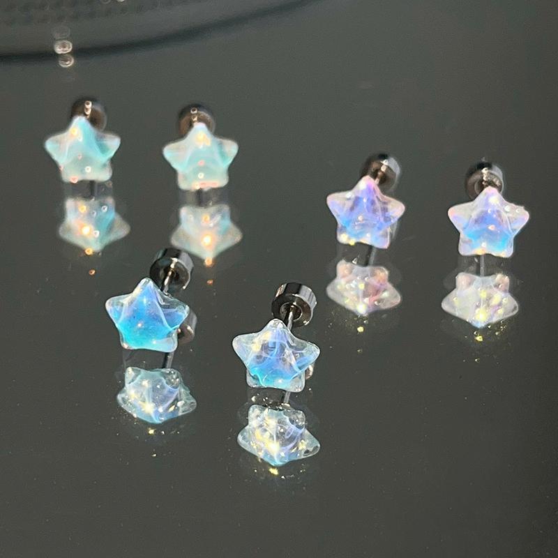 Shiny Resin Pentagram Star Piercings Lip Rings Stainless Steel Ear Bone Nail Earrings For Women Cute Sweet Piercing Body Jewelry