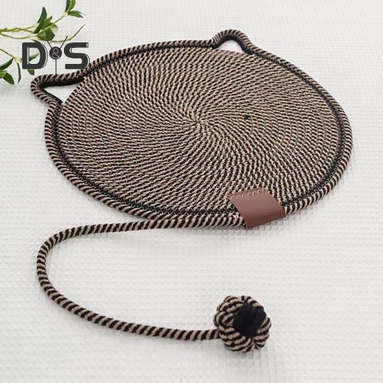 Cat Scratcher Mat Natural Cotton Rope Scratching Mat Cat Ear Design Scratcher with Ball Toy Furniture Protector for Wall Couch Carpet Sofa