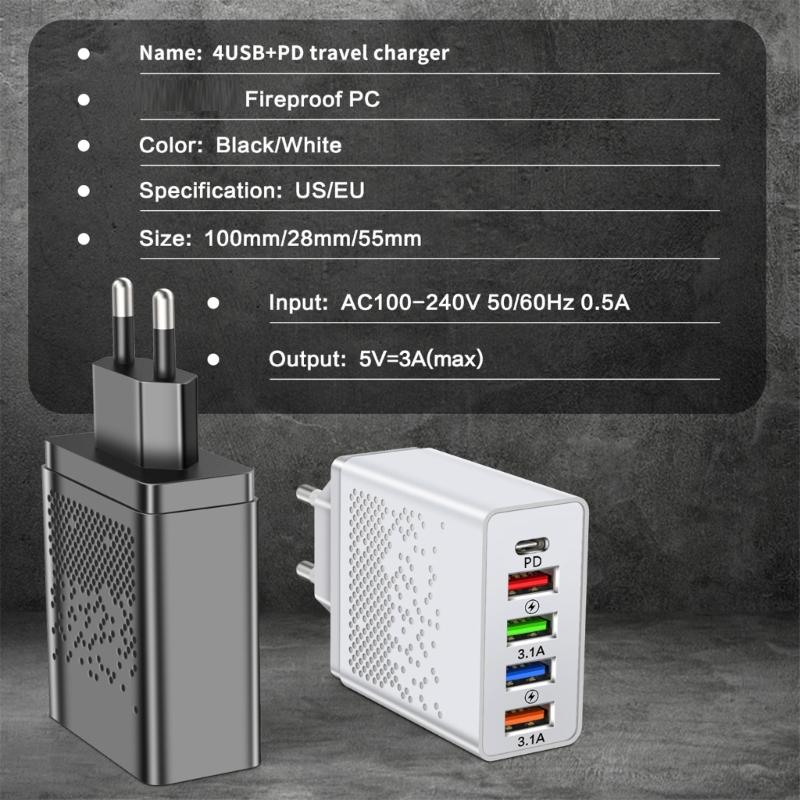 5-портовая USB-зарядная станция 48 Вт Адаптер питания высокой скорости Интеллектуальное определение тока Вилка европейского стандарта