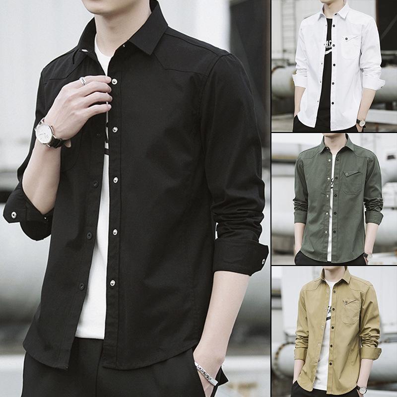 Новая мужская рубашка с длинным рукавом, осенняя, корейская версия, трендовая, красивая рубашка, весна и осень, плотное черное повседневное тонкое пальто для мужчин
