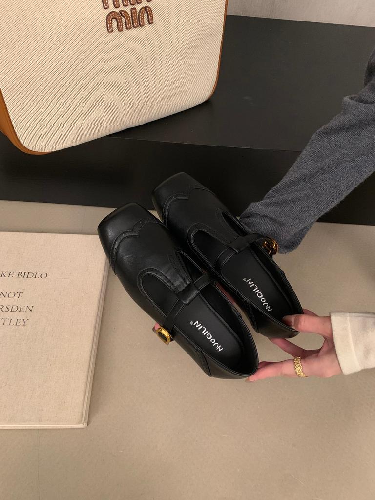 2025 новые французские ретро универсальные туфли Мэри Джейн на плоской подошве, замшевые, с квадратным носком, с неглубоким вырезом, осенние