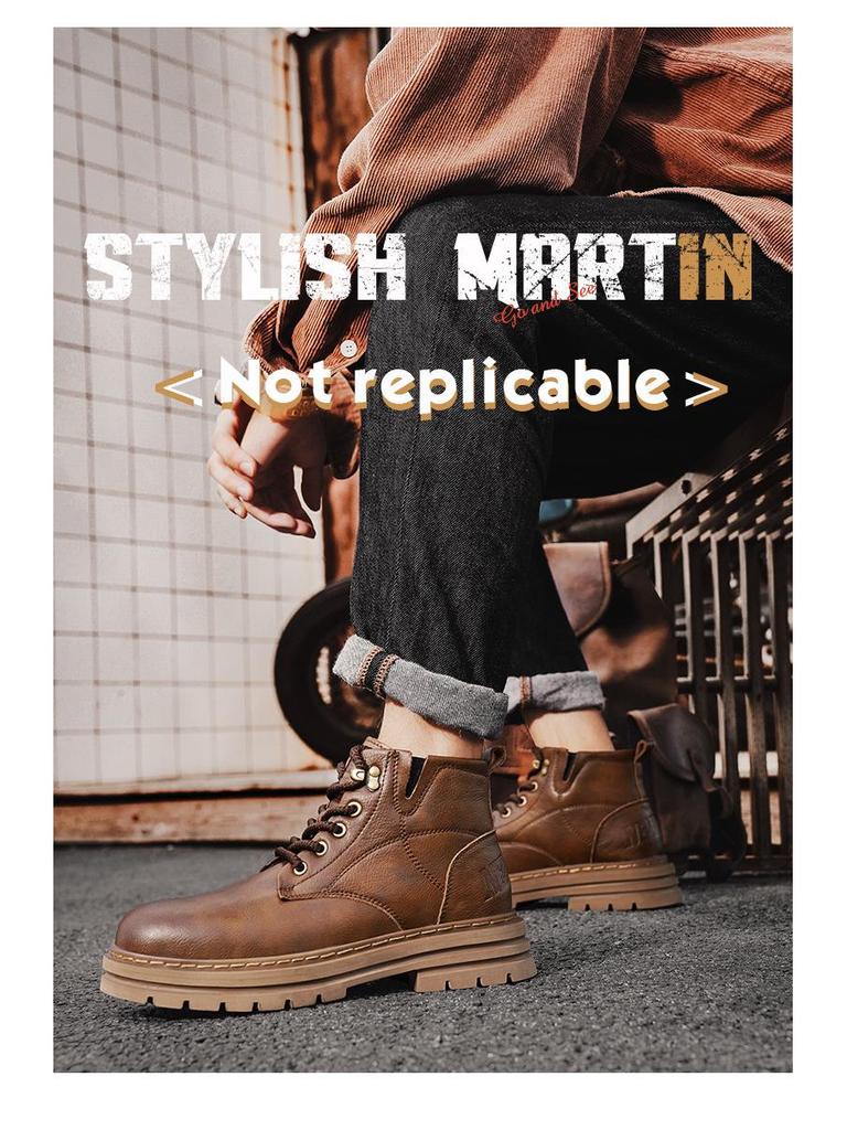 Мужские ботинки Мартин до середины икры из натуральной кожи - Британский стиль, Модная повседневная рабочая одежда, Теплая осенне-зимняя мода.