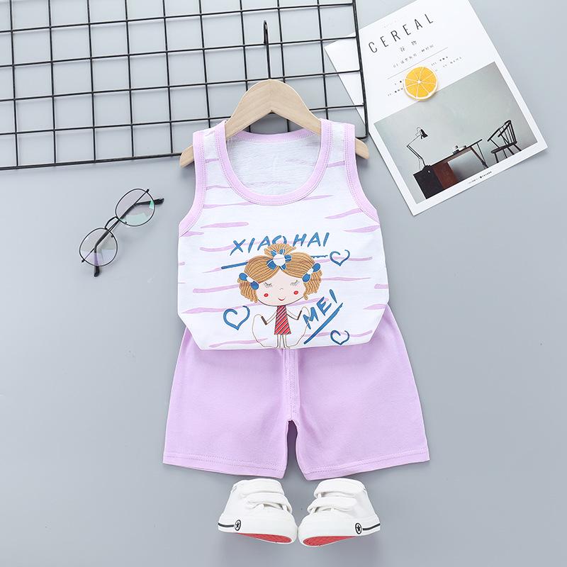 Children's Vest Set Pure Cotton Summer Boys' Sleeveless Shorts Girls' Suspenders Children's Two-piece Set