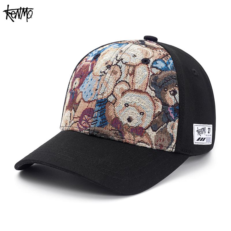 KENMO Splicing Bear Embroidery Retro Outdoor Street Fashion Hip Hop Men and Women Adjustable Duck Tongue Baseball