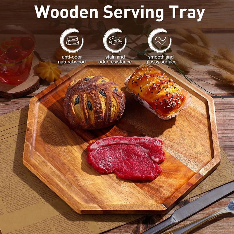 Подносы из акации, сервировочные тарелки, восьмиугольный сервировочный поднос, разделочная доска для фруктового салата, сырная тарелка, подставка для тарелок