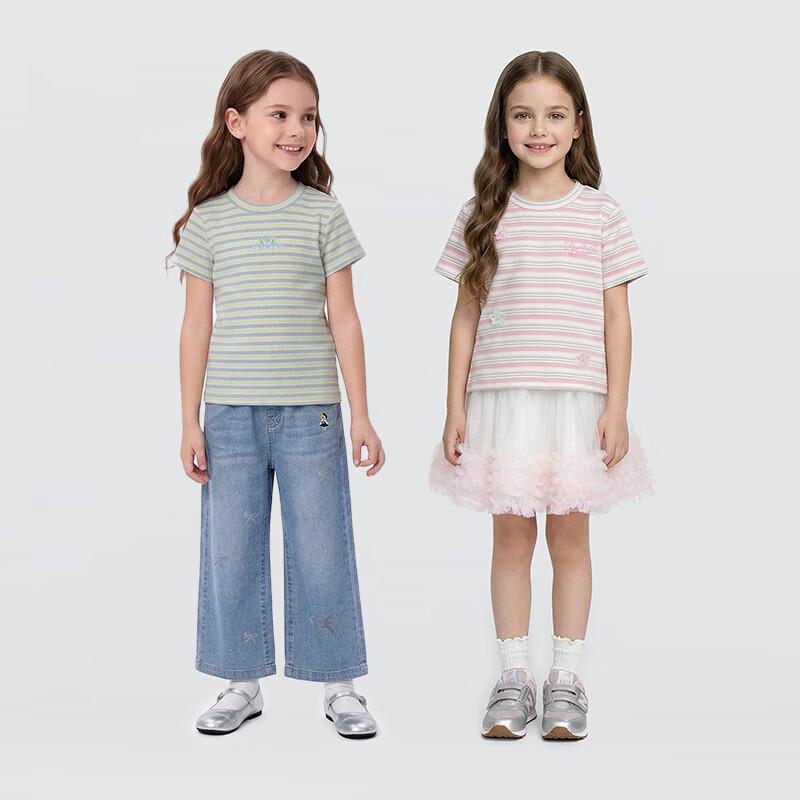 PawinPaw Girls' Cartoon Bear Striped Short Sleeve T-Shirt